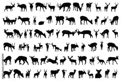 Collection of deer silhouettes of wild animals 