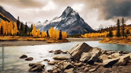 Beautiful autumn landscape in the Canadian Rockies, Alberta, Canada. Generative AI