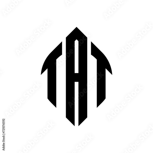 TAT circle letter logo design with circle and ellipse shape. TAT ellipse letters with typographic style. The three initials form a circle logo. TAT circle emblem abstract monogram letter mark vector.