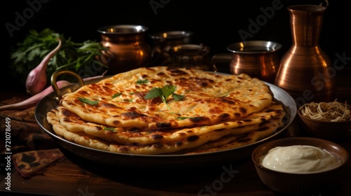 Aloo Paratha with Yogurt, Indian style. Best For Banner, Flyer, and Poster