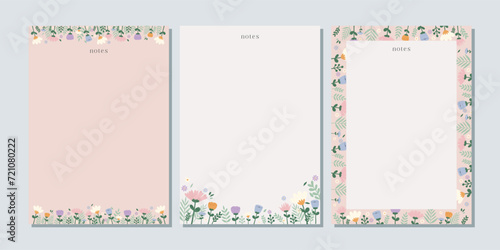 Spring notes and letters concept print template. Pastel flat illustration. For spring letter, scrapbooking, invitation, greeting card. A4 format