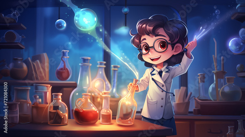 Scientist in a laboratory doing science experiment cartoon