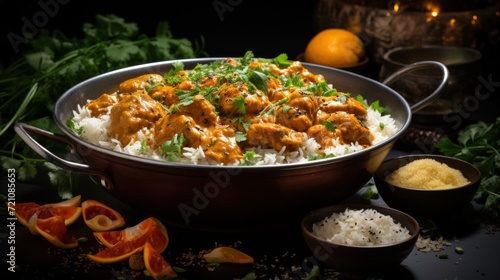 Chicken Korma with Saffron Basmati Rice. Best For Banner, Flyer, and Poster