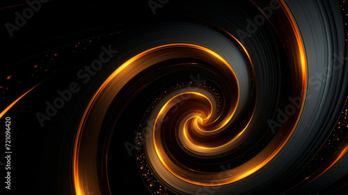 Orbital Blaze: Spiraling Golden Swirl on a Cosmic Black Canvas