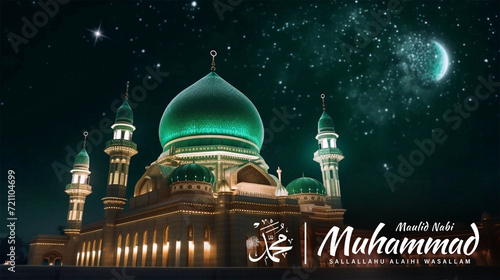 Happy Birthday of Prophet Muhammad. Milad un Nabi Mubarak Means Happy Birthday of Prophet Muhammad. Mawlid Celebration Design