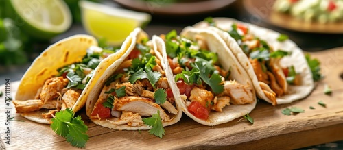 Mexican tacos with chicken and cilantro that are genuine.