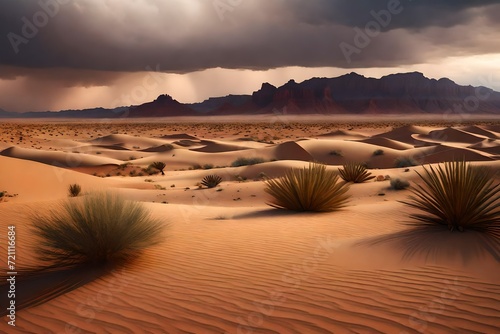 desert with storm and clouds