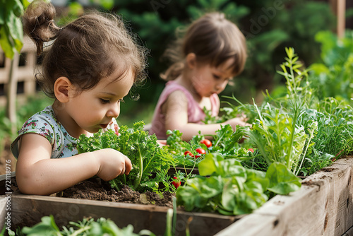 Toddlers planting vegetables