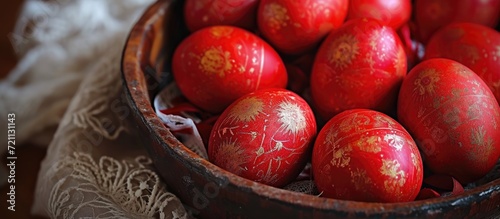 Orthodox Greek tradition of cracked red Easter eggs symbolizes Christ's resurrection.