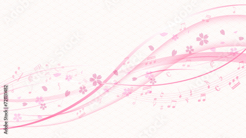 流れる音符と流れる桜の背景壁紙 cherr、yblossom background
