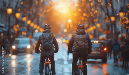 cyclists riding walking in the street