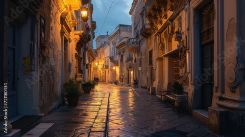Syracuse, Italy cityscape and street scene at twilight