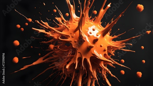 Pinhead close-up on a black background explosion of orange paint. Generative AI.