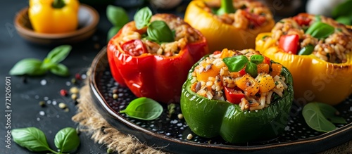 Colorful Stuffed Bell Peppers Arranged on a Plate, Plate, Plate