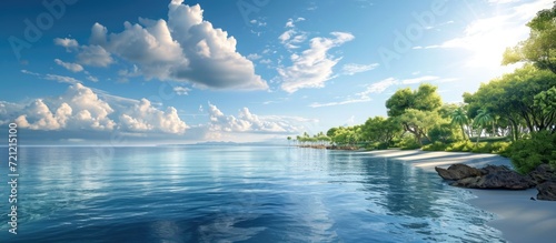 Idyllic seaside with serene blue skies and peaceful waters.