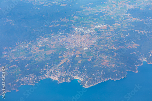 Aerial view of Costa Brava from the airplane window