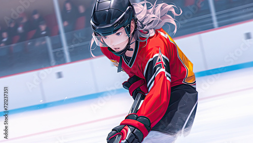 Ice hockey player anime art style - Generative AI