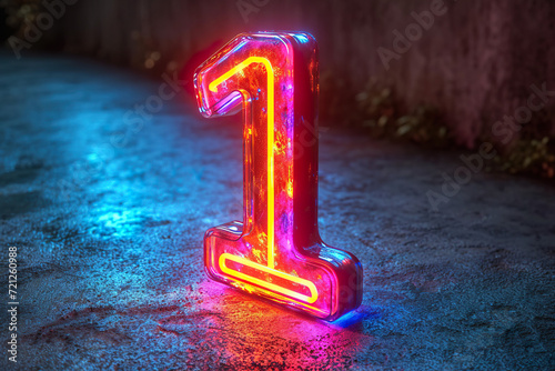 number 1 - colorful glowing outline alphabet symbol on blue lens flare dark background