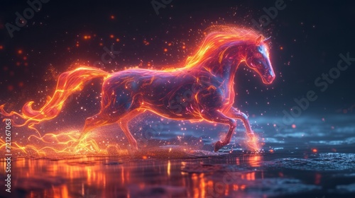 colorful horse in the night made out from fire and magic. generative ai