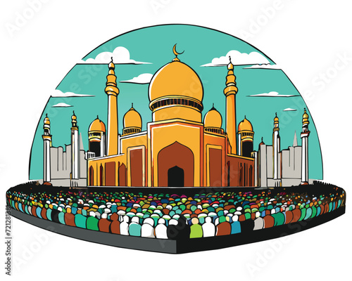 illustration of Muslim congregational prayer services. cartoon design element for greeting cards, posters, banners, brochures, social media. Islamic holiday celebration design. ai generative design