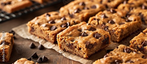 Delicious Homemade Chocolate Chip Blondies Cut into Irresistible Squares