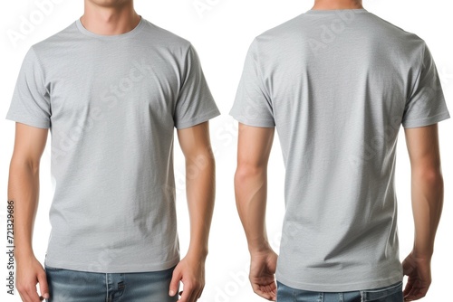 Mock-Up Male Model for a Plain Grey Blank Casual T-Shirt, Front and Back. Generative AI.