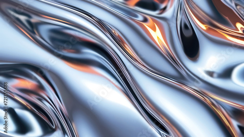 Liquid chrome waves background, shiny and lustrous metal pattern texture.