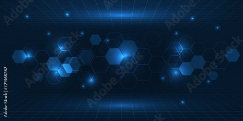 Abstract high technology background with hexagon pattern and digital futuristic tech horizontal space.Vector illustrations.