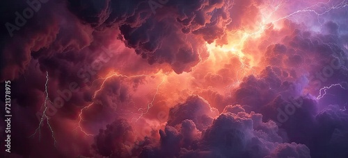 An abstract background featuring dark storm clouds, rain, and thunder, evoking a sense of dramatic intensity.