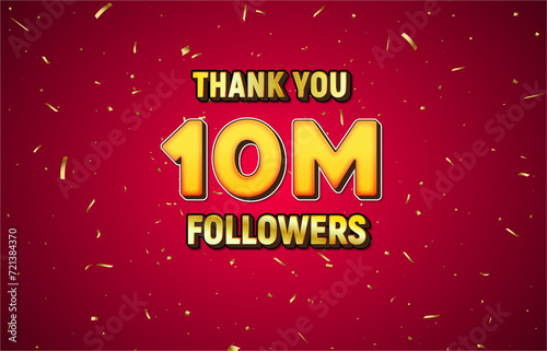 Golden 10M isolated on red background with golden confetti, Thank you followers peoples, 1M online social group, 15M