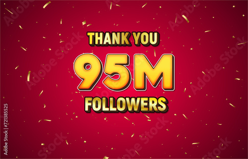 Golden 90M isolated on red background with golden confetti, Thank you followers peoples, 1M online social group, 95M