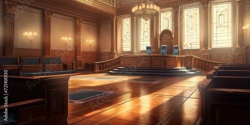 Courtroom interior. Empty Courthouse room interior. Law and Justice concept