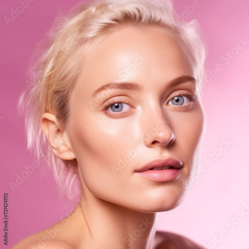 Face model with makeup. Beauty tips for girls, in the style of serene faces, pink makeup, subtlety