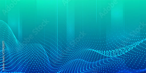 Digital technology futuristic internet network connection blue green background, abstract cloud cyber information communication, Ai big data, innovation future tech, lines dots illustration 3d vector
