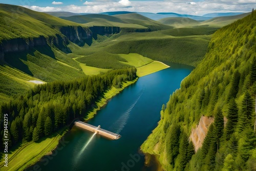 Powerpoint stock photo of nature that looks clean and contains hydro power dam,