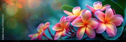 Colorful plumerias flowers blossoming in the spring daylight
