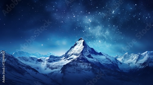The majesty of a starry galaxy can be seen from the snowy mountain peak.