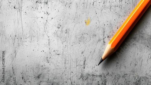 Orange pencil lying diagonally across a rough, gray surface