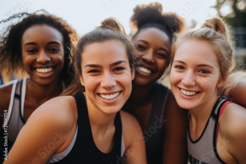 Portrait of a smiling young female basketball team