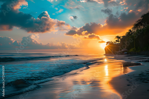Beautiful sunset at the beach in Bali island, Indonesia