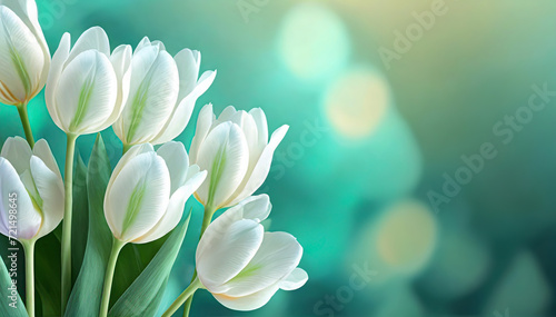 Piekne białe tulipany, wiosenne tło kwiatowe. Bukiet kwiatów tulipanów