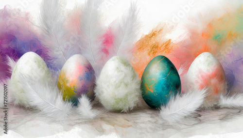 Kolorowe jajka pisanki , eksplozja kolorów, pastelowe tło wielkanocne
