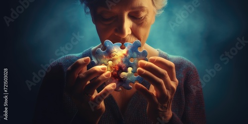 Alzheimer's disease concept, Elderly woman holding brain symbol of missing loss, World Alzheimer's day, World mental health, Parkinson disease, Memory loss, Dementia