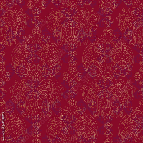Vector damask vintage baroque ornament. Retro pattern antique style. Seamless luxury red and golden pattern. Royal wallpaper. Gothic background. Vector ornament.