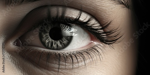 A detailed close-up of a person's eye with beautifully long eyelashes. Perfect for beauty and makeup themes