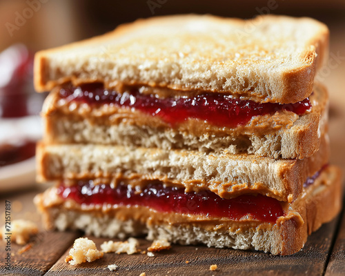 delicious looking peanut butter and jelly sandwich. 