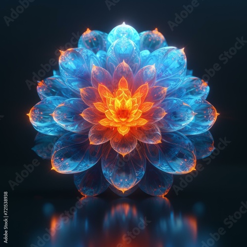 Fantasy blue and orange glowing flower