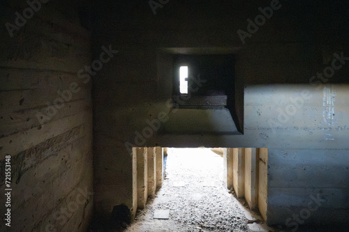 Surveillance window through which the Nazi German soldier from the Second World War watches the entrance to the bunker