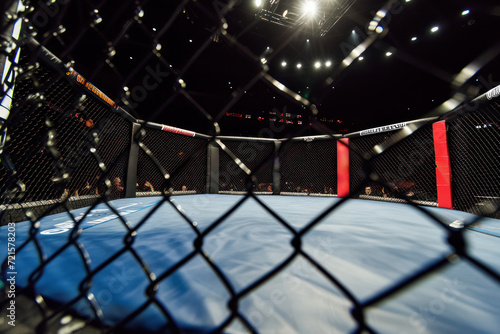 Octagon, cage, mixed martial arts, competition, arena, sports, event, fighting, illuminated, combat sports, venue, professional, sportive, ring, match, stage, battle, entertainment, spotlight