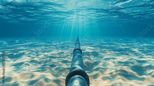 Underwater oil and gas pipeline with subsea equipment for metal conduit transport in blue ocean